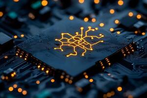 Digital Circuit Board with Glowing Microchip Network for Technology Design photo