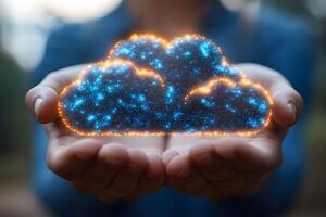 Innovative Cloud Computing Concept with Glowing Digital Visualization for Technology Design photo