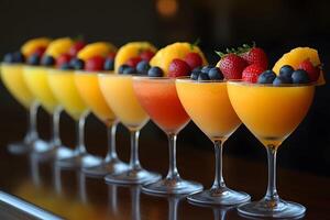Colorful Cocktail Display with Fresh Fruit Garnishes for Summer Parties and Events photo