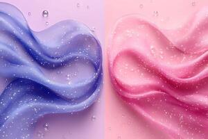 Dual Flowing Fabrics with Water Droplets in Blue and Pink - Abstract Design for Modern Decor photo