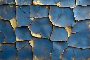 Abstract Art Concept Blue and Gold Textured Cracked Pattern for Design and Decoration photo