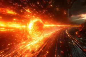 Futuristic Sci-Fi Wormhole with Fiery Energy Vortex for Space-Themed Design photo