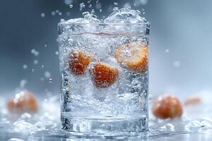 Refreshing Bubbly Water with Strawberries Splash Perfect for Summer Drink Concepts and Designs photo