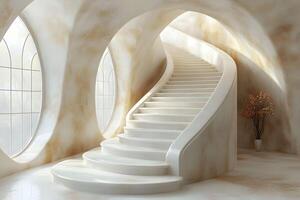 Elegant Curved Staircase in Futuristic Architecture with Soft Natural Lighting photo