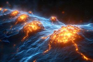 Futuristic Volcanic Eruption with Fiery Lava in Sci-Fi Cosmic Landscape photo