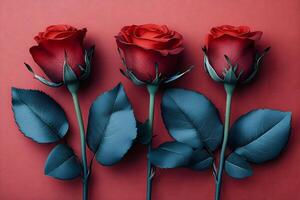 Elegant Red Roses on Textured Red Background for Romantic Designs and Decor photo