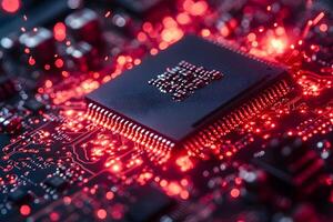Futuristic Circuit Board with Glowing Red Lights for Tech Design and Innovation Concepts photo