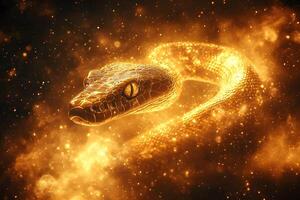 Golden Cosmic Serpent in Space Nebula - Fantasy and Mystical Art photo