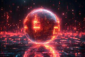 Futuristic Digital Sphere with Glowing Red Codes in Virtual Cyberspace photo