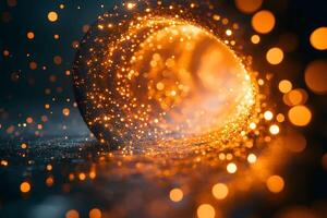 Abstract Golden Sparkle Tunnel with Glowing Bokeh Effects for Creative Design photo