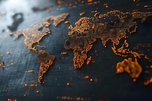 Digital World Map with Glowing Points for Data Visualization and Global Networking photo