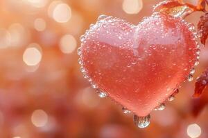 Romantic Heart Ice Sculpture with Dew Drops in Soft Glow for Valentine's Design photo
