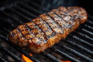 Juicy Grilled Steak on a BBQ Grill with Perfect Searing Marks for Culinary Enthusiasts photo