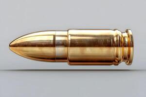 Single Bullet Close-Up on White Background for Ammunition Concepts and Designs photo