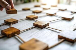 Strategic Network Planning Concept with Wooden Blocks on Table for Business Design photo
