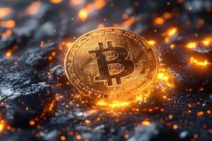 Bitcoin Cryptocurrency Concept on Fiery Background for Financial and Technology Themes photo