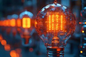 Innovation and Technology Concept with Glowing Digital Lightbulb Circuit Design photo