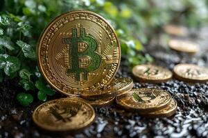 Bitcoin Currency Growth Amidst Nature - Digital Finance Concept for Investment and Blockchain photo