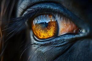 Close-Up of a Horse's Eye Capturing Reflected Landscape for Wildlife and Nature Photography photo