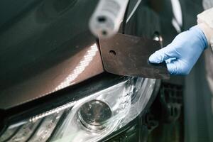 Man selecting color for automobile. Close up view photo