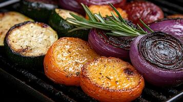 Grilled vegetables with rosemary on a grill photo