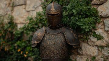 Ornate medieval suit of armor on display photo