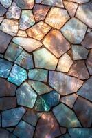Iridescent abalone shell mosaic tile background with earthy grout photo