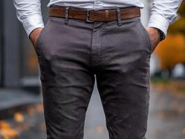Man in stylish trousers with hands in pockets photo