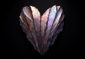 Iridescent heart sculpture with textured, metallic, and colorful surface photo