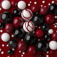 Elegant array of glossy spheres on a red surface photo