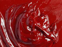 Luminous texture of thick, vibrant red paint swirls photo
