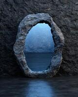 Mysterious stone portal with a blue glow in the background photo