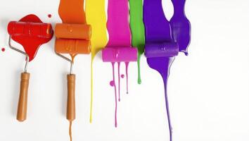Colorful paint roller and paint roller on white background photo