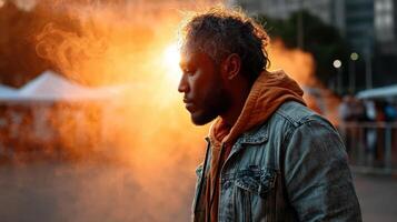 silhouette of person against vibrant orange backdrop, creating dramatic atmosphere photo