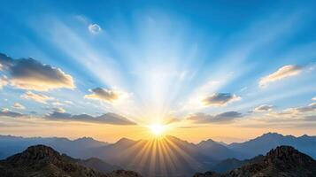 Breathtaking mountain silhouette against vibrant sunset sky, radiating warmth and beauty photo