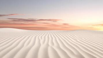 Soft desert dunes glow under pastel sky at twilight, creating serene atmosphere photo