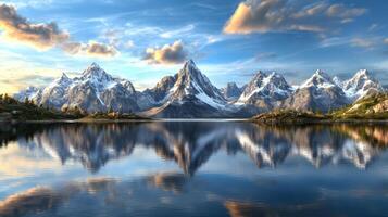 Mountain landscape with water and clouds photo