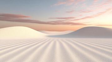 serene desert landscape with gentle dunes and soft pastel colors at sunset evokes tranquility photo