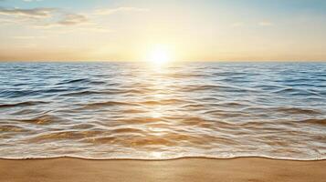 Golden sun reflecting across ocean waves, creating serene horizon view photo
