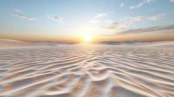 serene desert landscape with gentle sand dunes bright sunset sky, creating tranquil atmosphere photo