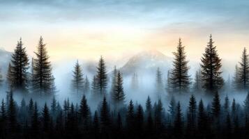 A forest with trees and fog in the background photo