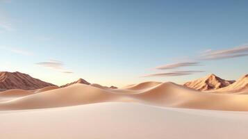 Soft desert landscape with gentle sand dunes under clear blue sky photo