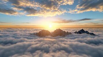 The sun is rising over the clouds in this image photo