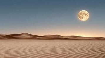 serene desert landscape under full moon, showcasing soft sand dunes and clear sky photo