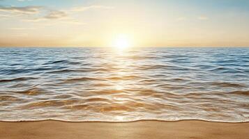 Golden sun reflecting across ocean waves, soft horizon creates serene atmosphere photo