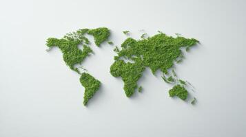 Green world map made of grass on white background 3d illustration photo