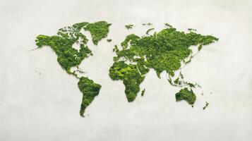 Green world map made of foliage, symbolizing environmental awareness and conservation photo