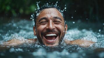 A man is laughing in the water photo