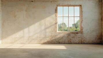 Empty room with a window and brick walls photo