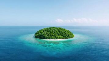 Lush island surrounded by calm ocean waters, showcasing vibrant greenery and tranquility photo